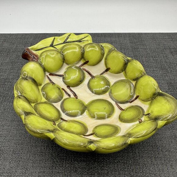 Grape Leaf Green Ceramic Dipping Dish Hand Painted El Camino Linens N Things Vtg - Picture 2 of 11